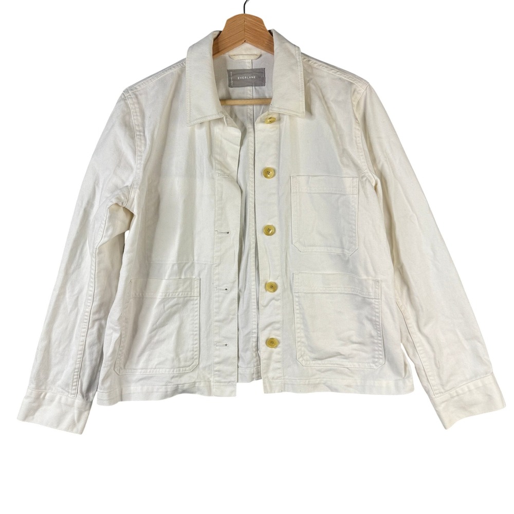 Everlane The Chore Jacket Bone White Cotton Twill Utility Workwear Coat Small
